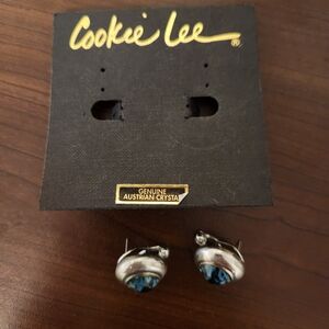 Cookie Lee Silver and Blue Crystal Earrings